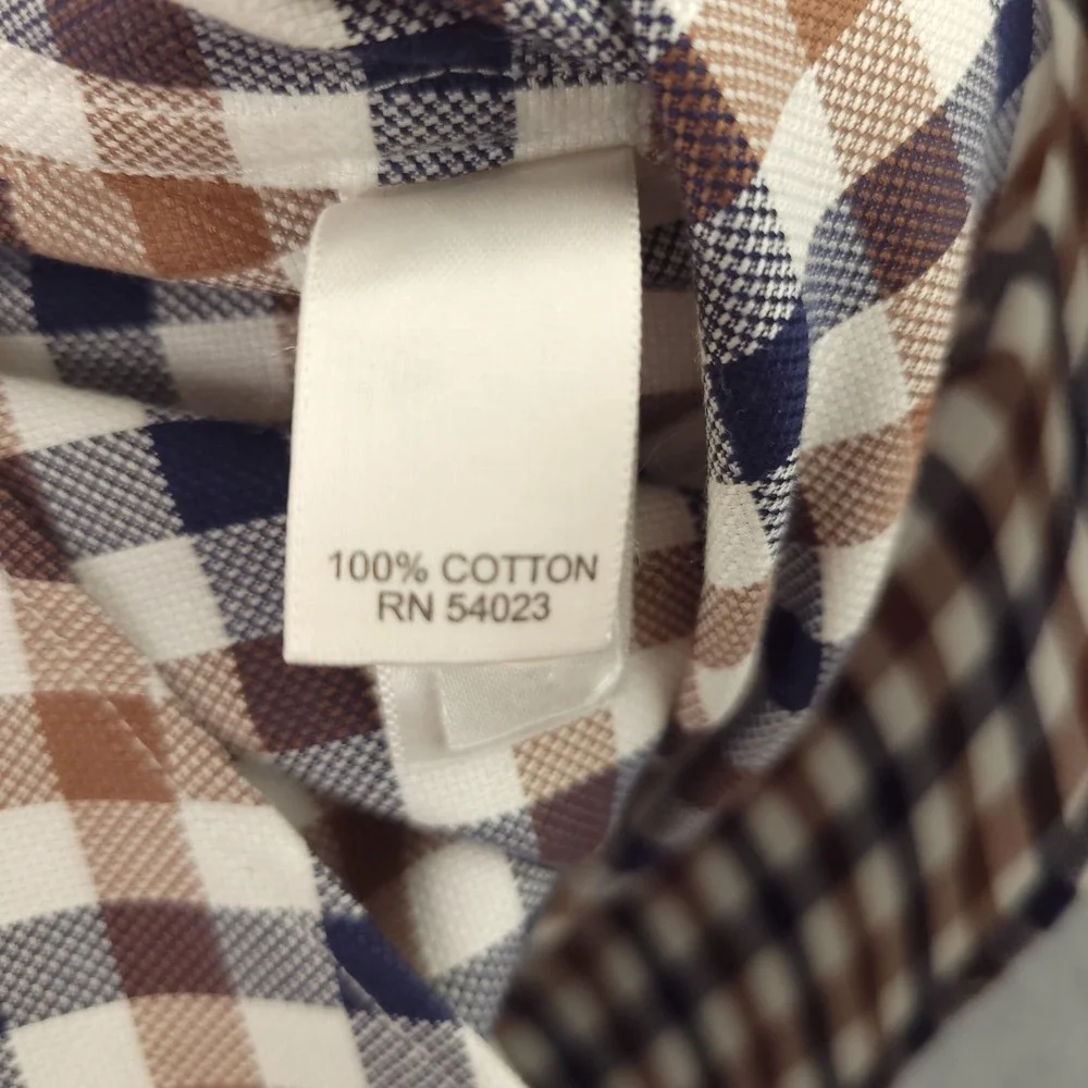 Banana Republic Dress Shirt Mens L Brown Navy Gingham Slim Fit Non Iron Oxford
